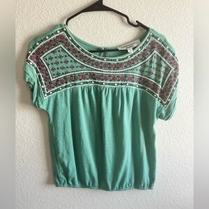 Tempted Hearts Embroidered Teal Top